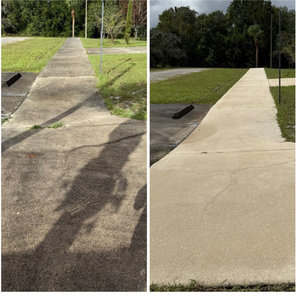 before and after sidewalk cleaning in east orlando