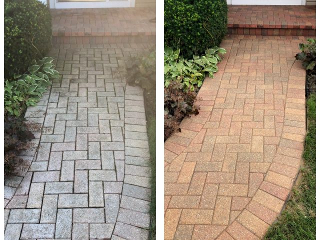 before and after paver sanding and sealing in Orlando 32828